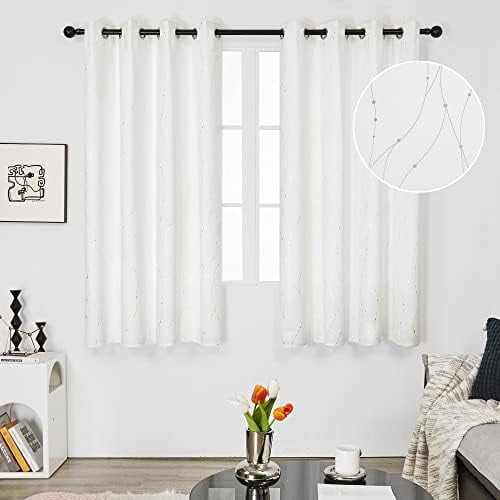 White Thermal Blackout Curtains with Silver Wave Print, 1