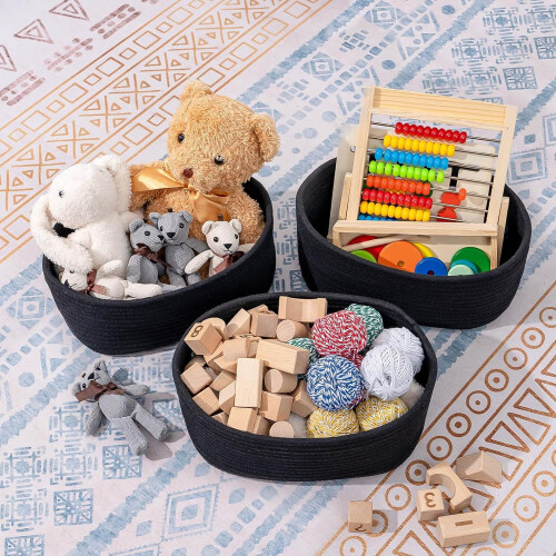 Black Woven Rectangular Storage Baskets 12x8x5" 2-Pack 1