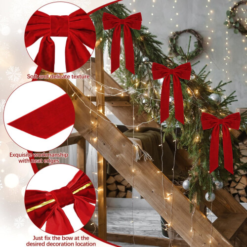 Velvet Christmas Tree Bow Decoration 12 Pack 2
