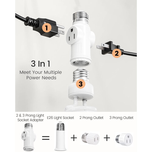Adaptor priză E26 cu 2 prize și bec 1