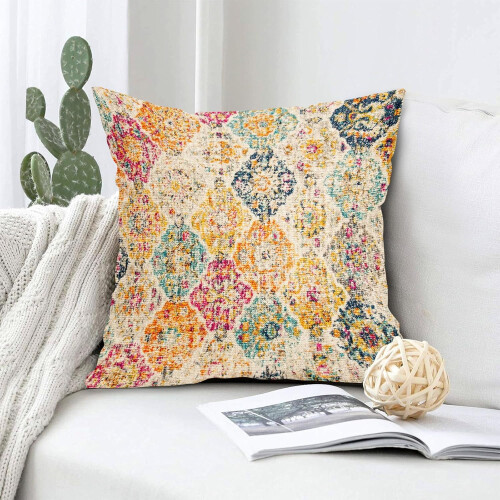 Fodere per cuscini boho arancione e verde acqua, set da 2, 50x50 cm 1