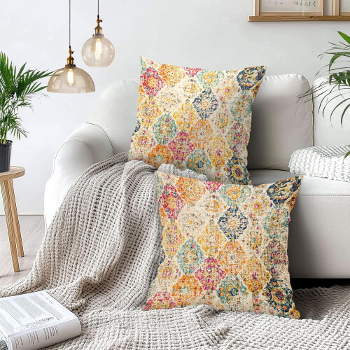 Fodere per cuscini boho arancione e verde acqua, set da 2, 50x50 cm 2