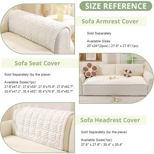 White Couch Arm Cover 20" x 24" Polyester Anti-Slip 2