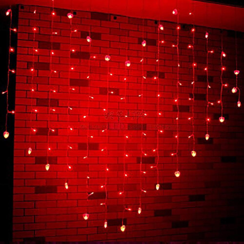 Heart-Shaped USB LED Curtain Lights, 128 LEDs, Remote 1