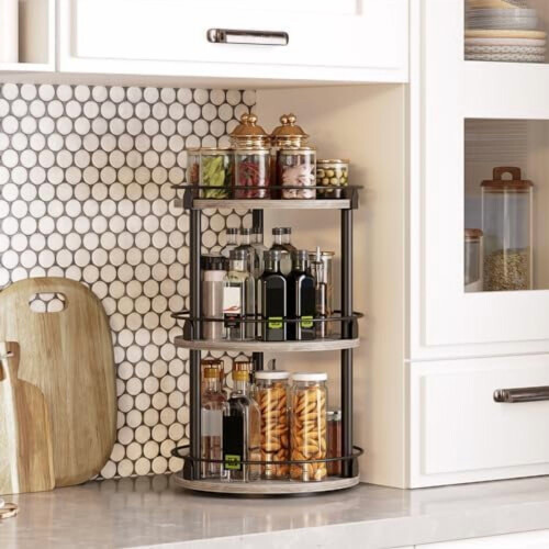 3-Tier Rotating Spice Rack – Greige & Black 1