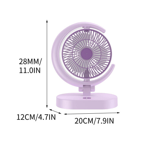 Ventilatore portatile con ricarica USB e lampada integrata, design pieghevole. 2