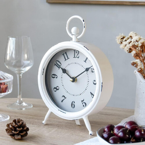 Vintage Rustic White Table Clock with Stand 1