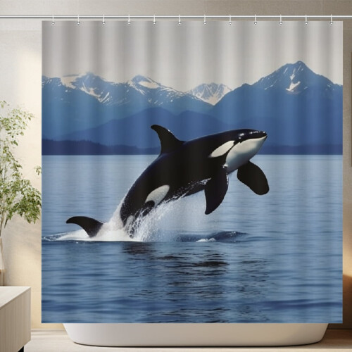 Abstract Mountain Shower Curtain – Waterproof Polyester, 1