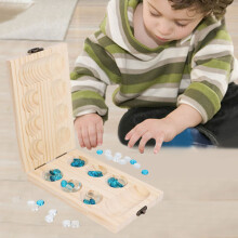 Wooden Mancala Set for Kids & Adults, 22x13.5cm Interactive Puzzle Game