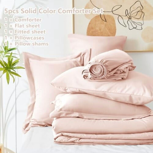 Twin Comforter Set Blush Pink 5-Piece 2