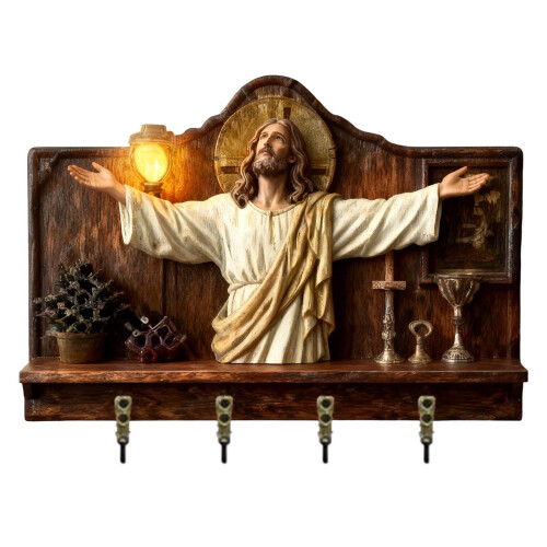 Wooden Wall-Mounted Key Holder with 4 Hooks 2