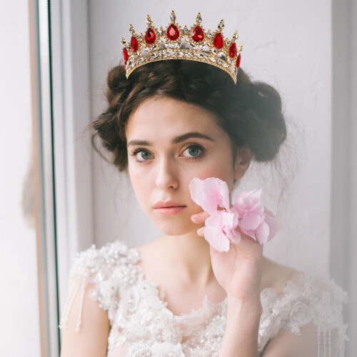 Diadema da sposa con strass rossi 2