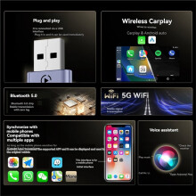 Wireless Carplay 2in1 Android AUTO AI Box Voice+WiFi & BT5.0 USB Adapter Wired CarPlay to Wireless Carplay B