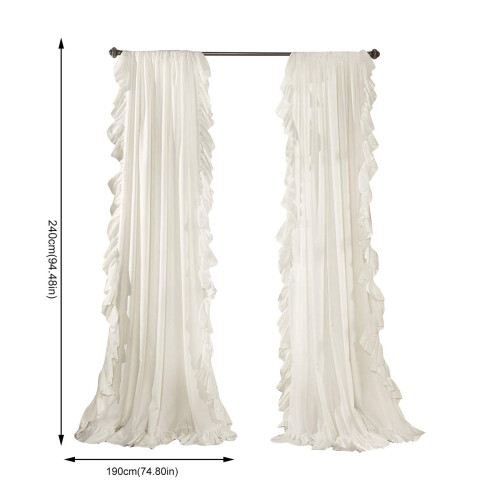 White Linen Curtain Panel with Ruffle Border – 2 Pack 2