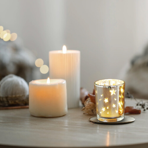 Star-Patterned Glass Tea Light Holder 1