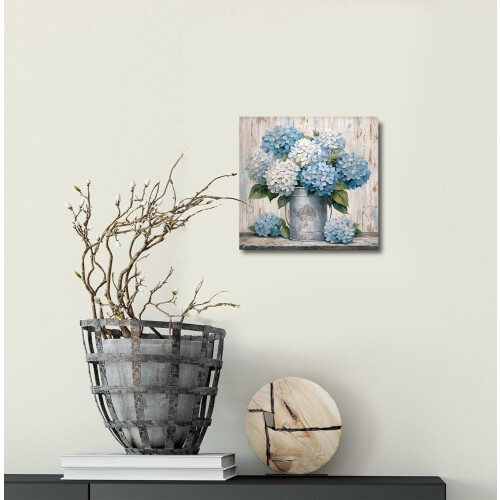 Μπλε Ορτανσία Τέχνη Τοίχου Αγροικία Διακόσμηση Τοίχου Λουλούδι Εκτύπωση σε 2