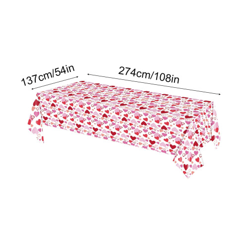 Valentine's Day Plastic Tablecloth 108x54in Red Heart Design 2