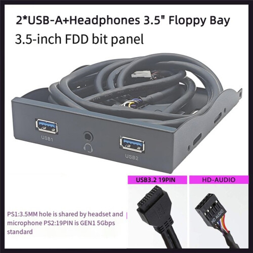 3.5 Inch Desktop Floppy Bay Front Panel with 2 USB 3.0 Connector + HD Audio Microphone Port for PC Computer Case