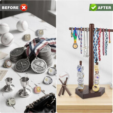 Baseball & Drip Necklace Holder, Wooden Baseball or Softball Display Holder with Baseball Stand
