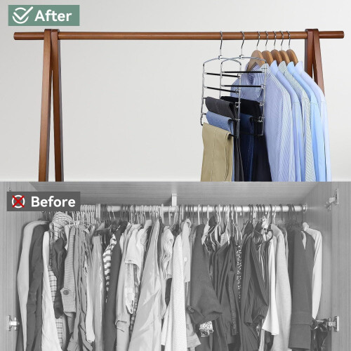 5-Tier Swing-Arm Pants Hanger – Metal, Space-Saving, Black 2