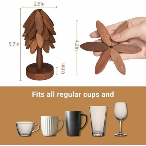 Wooden Tree-Shaped Coasters Set, Sapeli Wood, 4 Pack 1