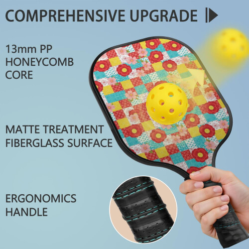 Σετ κουπιών Pickleball από fiberglass με λουλούδια, 2 μπάλες και τσάντα, συμβατό με παιχνίδι 1