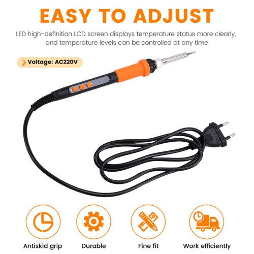 90W Internal Heating Electric Soldering Iron LED Digital Display with  Temperature Control Orange EU Plug 2