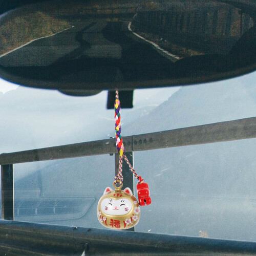Κεραμικό μπρελόκ με χρυσό Maneki Neko Lucky Cat για σακίδιο πλάτης, κλειδιά - 1 σετ αξεσουάρ 2