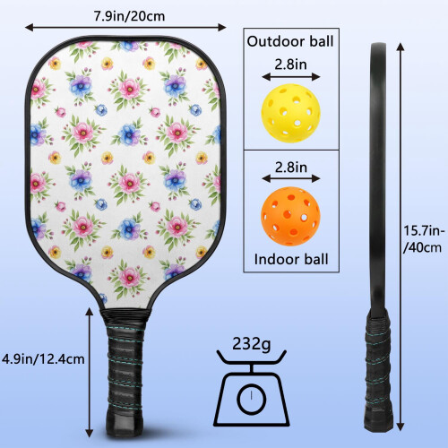 Σετ κουπιών Pickleball με κουπιά από fiberglass σε σχέδια λουλουδιών, 2 μπάλες και τσάντα – 2