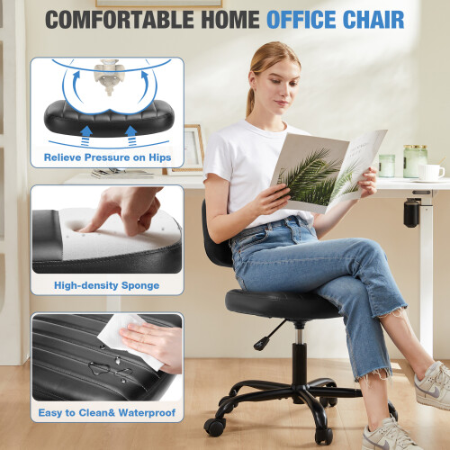 Chaise de bureau d'intérieur à dossier bas et hauteur réglable, noire 2