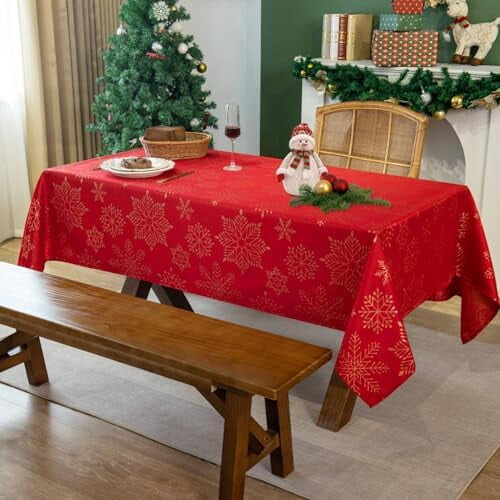 Christmas Tablecloth Rectangular 60x84in Silver Snowflakes 1