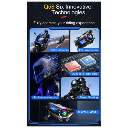 Q58-Max Motorcycle Helmet Intercom  Headset MP3 Music Sharing 2 People 500M Intercom(Hard Wire) 2