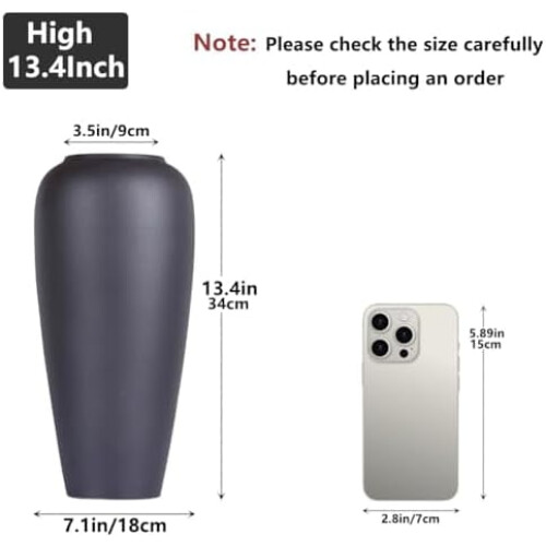 Black Ceramic Floor Vase 13.4 in 1