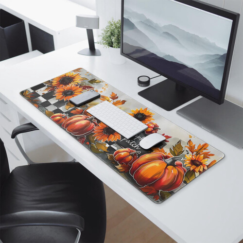 Μεγάλο gaming mouse pad 31,5x11,8 ιντσών, σχέδιο κολοκύθας/ηλίανθου, ραμμένες άκρες, 1