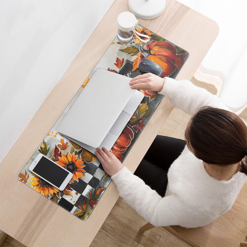 Μεγάλο gaming mouse pad 31,5x11,8 ιντσών, σχέδιο κολοκύθας/ηλίανθου, ραμμένες άκρες, 2