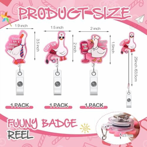 3 τεμάχια αστεία χήνα badge reel χαριτωμένο ροζ αναδιπλούμενο κλιπ θήκη με κλιπ 1