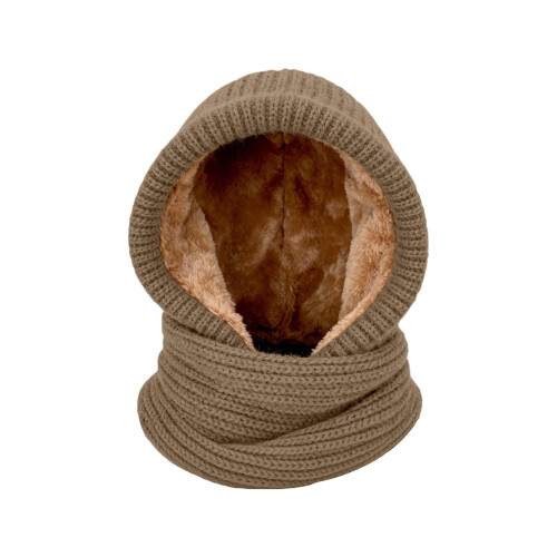 Set invernale da donna con cappello e sciarpa color caffè 1