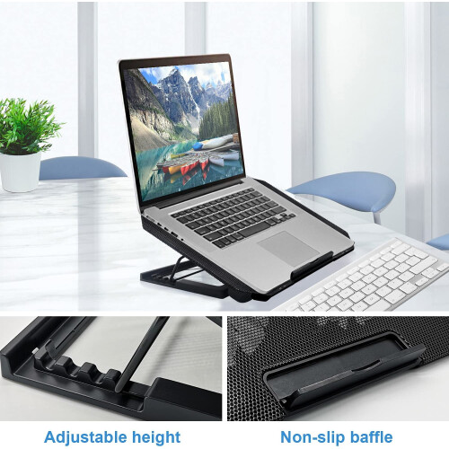 Base de resfriamento para notebook gamer de 11 a 15,6 polegadas com 2 ventoinhas tipo turbina e 4 ângulos de ajuste (preta) 2