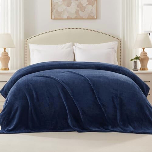 Waffle Jacquard Throw Blanket 60x80 in Navy 2