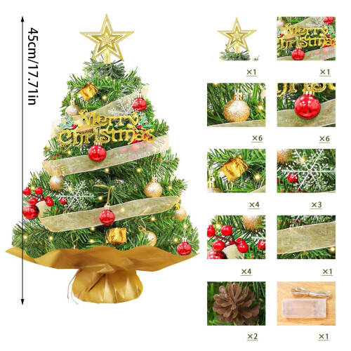 Mini Lighted Tabletop Christmas Tree with Ornaments 1