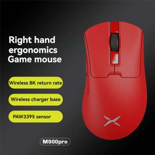 Delux M900pro Wireless Gaming Ergonomic Mouse Magnetic Charging Dock for PC Gamer Red