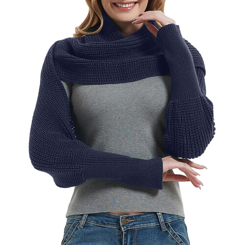 YOUSNH Μόδα Χειμώνας Ζεστό Μονόχρωμο Πλεκτό Κασκόλ με Πλεκτό Χοντρό Σάλι Κάπα με 1