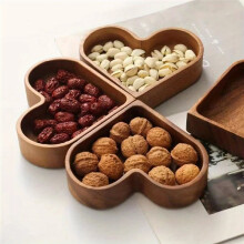 4pcs Solid Wood Candy Tray Natural Walnut Serving Platter Stackable Nut Bowl Heart Shape Dessert Storage Box