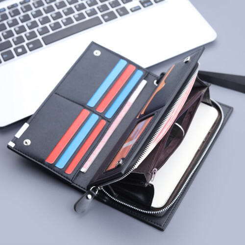 Δερμάτινο πορτοφόλι μόδας για άνδρες με RFID μπλοκάρισμα, διπλές τσάντες, 2