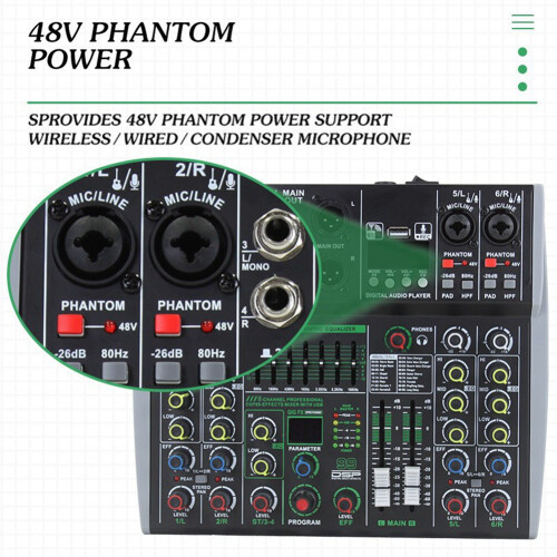 Professional Audio Mixer 6 Channel Built-in 99DSP 7-Segment Balanced Effect  Support Recording Mixer EU Plug 2