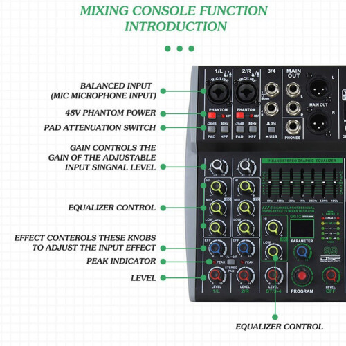 Professional 4-Channel Mixer Built-in 16DSP 7-Segment Balanced Effect  Support Recording Audio Mixer US Plug 2