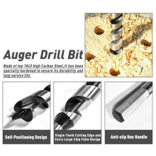 6Pcs 12-Inch Long Auger Drill Bit Set for Wood, 1/4"-7/8" Inch Hex Shank Ship Auger Drill Bit for Soft and Hard Wood