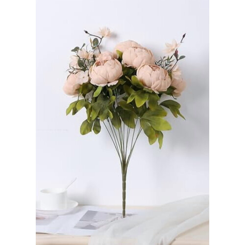 Artificial Peony Bouquet – Silk & Plastic, 13-Stem, Light 2
