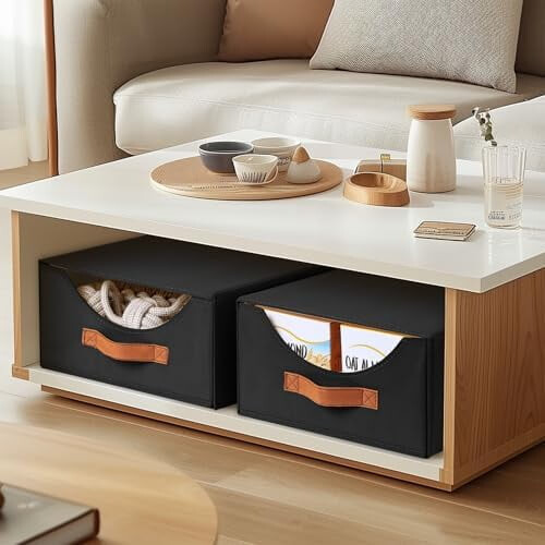 Large Stackable Fabric Storage Bins, Pull-out Closet Organizer, Compatible with Linen Closets, Bedroom/Office/Dorm, 3-Pack Black 1