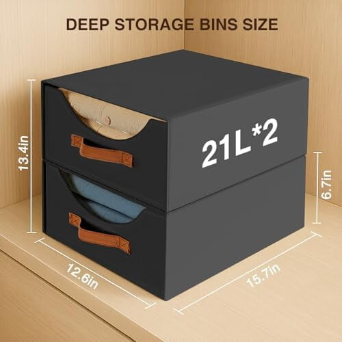 Large Stackable Fabric Storage Bins, Pull-out Closet Organizer, Compatible with Linen Closets, Bedroom/Office/Dorm, 3-Pack Black 2